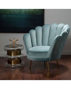 Ovala Plush Velvet Upholstered Scalloped Armchair In Light Blue