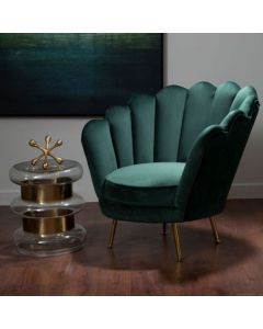 Ovala Scalloped Velvet Upholstered Accent Chair In Deep Green