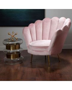 Ovala Velvet Upholstered Scalloped Accent Chair In Pink