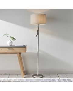 Owen 2 Lights Taupe Cylinder Shade Reader Floor Lamp In Matt Nickel