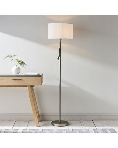 Owen 2 Lights White Cylinder Shade Reader Floor Lamp In Dark Bronze