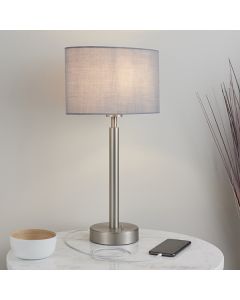 Owen Grey Ellipse Shade Table Lamp With USB In Matt Nickel