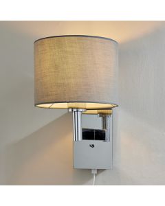 Owen Grey Taper Shade Wall Light With USB In Polished Chrome