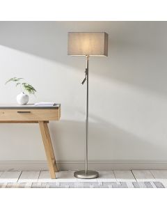 Owen Rectangular 2 Lights Grey Shade Reader Floor Lamp In Matt Nickel