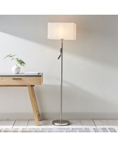 Owen Rectangular 2 Lights White Shade Reader Floor Lamp In Matt Nickel