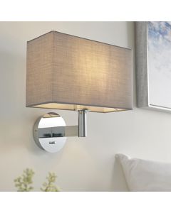 Owen Rectangular Grey Shade Wall Light In Polished Chrome