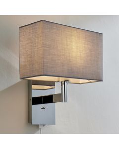 Owen Rectangular Grey Shade Wall Light With USB In Polished Chrome
