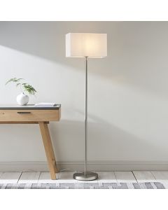 Owen Rectangular White Shade Floor Lamp In Matt Nickel