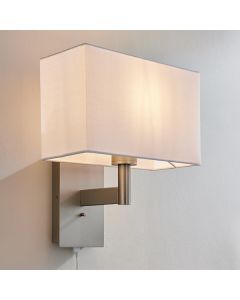 Owen Rectangular White Shade Wall Light With USB In Matt Nickel