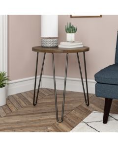 Owen Retro Round Wooden End Table In Walnut