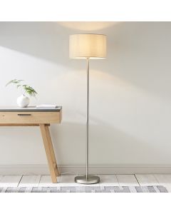 Owen Taupe Cylinder Shade Floor Lamp In Matt Nickel