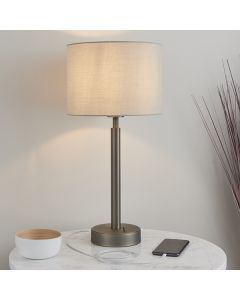 Owen Taupe Cylinder Shade Table Lamp With USB In Dark Bronze