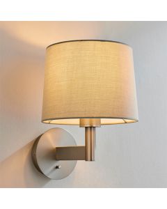 Owen Taupe Fabric Taper Cylinder Shade Wall Light In Matt Nickel