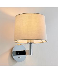 Owen Taupe Fabric Taper Cylinder Shade Wall Light In Polished Chrome