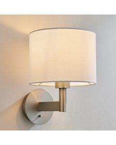 Owen White Cylinder Shade Wall Light In Matt Nickel