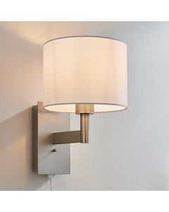 Owen White Cylinder Shade Wall Light With USB In Matt Nickel