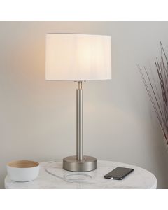 Owen White Ellipse Shade Table Lamp With USB In Matt Nickel