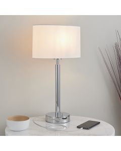 Owen White Ellipse Shade Table Lamp With USB In Polished Chrome