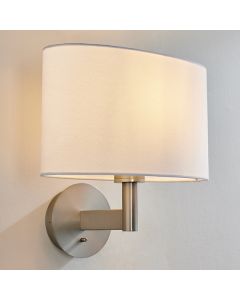 Owen White Ellipse Shade Wall Light In Matt Nickel