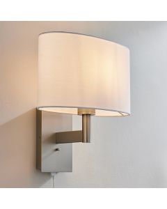 Owen White Ellipse Shade Wall Light With USB In Matt Nickel