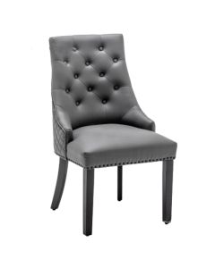 Oxford Lion Knocker Faux Leather Dining Chair In Grey