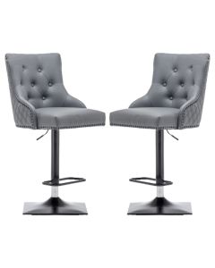 Oxford Lion Knocker Grey Faux Leather Bar Chairs In Pair