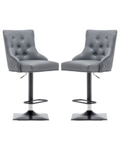 Oxford Lion Knocker Grey Faux Leather Bar Chairs In Pair