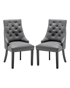Oxford Lion Knocker Grey Faux Leather Dining Chairs In Pair