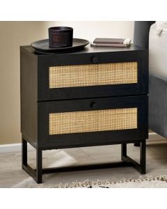 Padstow Wooden Bedside Cabinet In Black With 2 Drawers