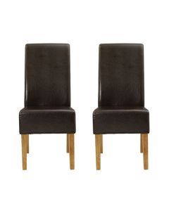 Padstow Brown Faux Leather Dining Chairs In Pair