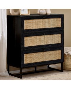 Padstow Wooden Chest Of 3 Drawers In Black