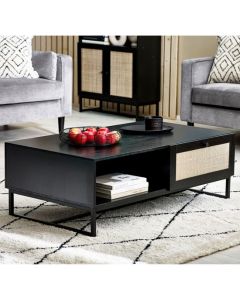 Padstow Wooden Coffee Table In Black With 2 Drawers