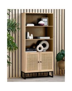 Padstow Wooden Tall Bookcase In Oak With 2 Doors And 2 Shelves