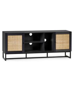 Padstow Wooden TV Stand In Black With 2 Doors And 2 Shelves