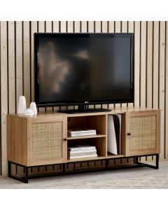 Padstow Wooden TV Stand In Oak With 2 Doors And 2 Shelves