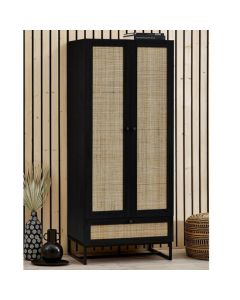 Padstow Wooden Wardrobe In Black With 2 Doors 1 Drawer