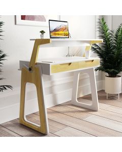 Palmer High Gloss Lift-Up Computer Desk In White And Oak