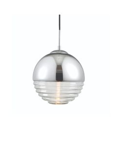 Paloma Clear Ribbed Glass Ceiling Pendant Light In Polished Chrome