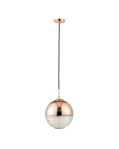 Paloma Clear Ribbed Glass Ceiling Pendant Light In Polished Copper