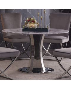 Panama Natural Stone Dining Table In Marble Effect With Stainless Steel Base