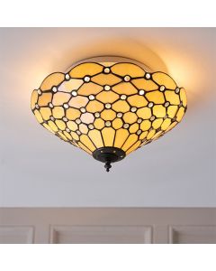 Pearl Medium 2 Lights Flush Ceiling Light In Tiffany Glass