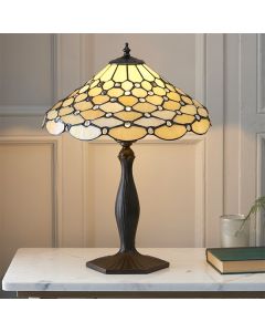 Pearl Medium Tiffany Glass Table Lamp In Dark Bronze