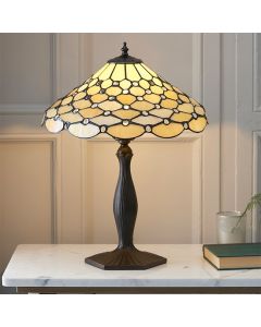 Pearl Medium Tiffany Glass Table Lamp In Dark Bronze