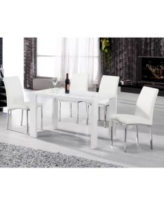 Peru Wooden Dining Table In High Gloss White With 4 Chairs