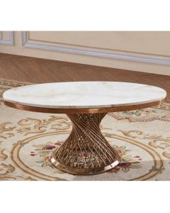 Pescara Oval Marble Coffee Table In White With Rose Gold Base