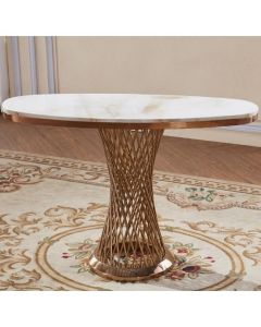 Pescara Oval Marble Console Table In White With Rose Gold Base