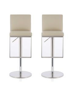 Petunia Beige Faux Leather Swivel Adjustable Height Bar Stool In Pair