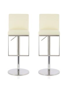 Petunia Cream Faux Leather Swivel Adjustable Height Bar Stool In Pair