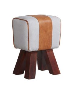 Phekon Faux Leather Canvas Stool In White And Brown