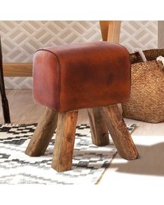 Phekon Faux Leather Turned Buck Stool In Brown